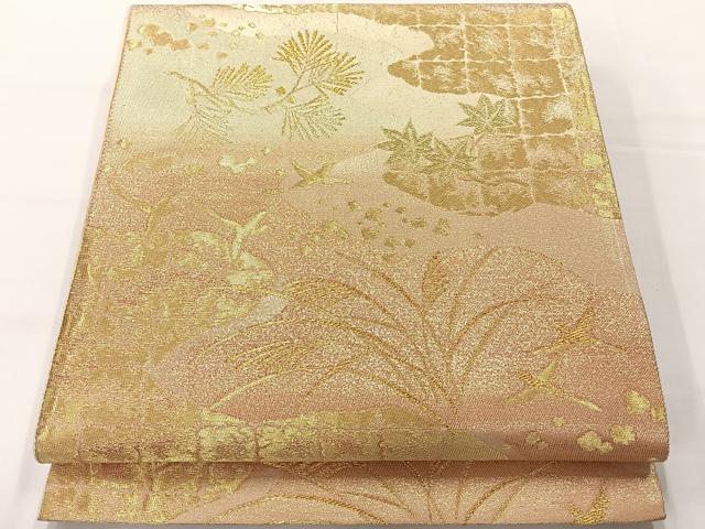 平和屋着物◎六通柄袋帯 道長花文 金糸 正絹 逸品 AABG0051uk
