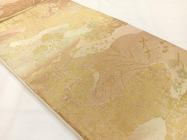 平和屋着物◎六通柄袋帯 道長花文 金糸 正絹 逸品 AABG0051uk