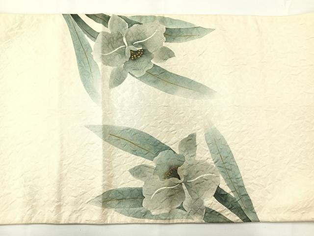 平和屋着物◎太鼓柄袋帯 作家物 手描き 草花文 正絹 逸品 AABG0061uk