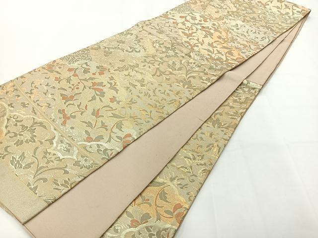 平和屋着物◎六通柄袋帯 唐織 雲取り花文 金糸 正絹 逸品 AABG0066uk