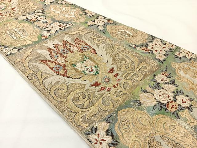 平和屋着物◎六通柄 本袋帯 唐織 飾花文 金銀糸 正絹 逸品 AABG0068uk