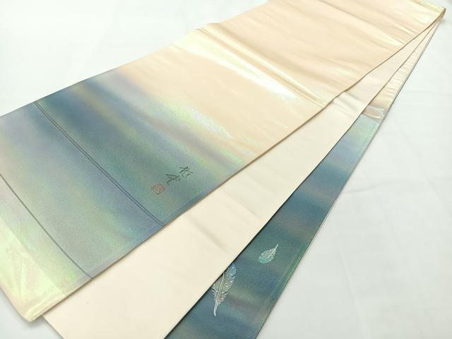 平和屋着物◎染色作家 青木龍雲 太鼓柄袋帯 孔雀 金彩 引箔 正絹 逸品 AABG0072uk