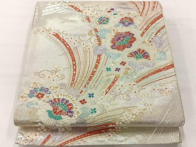平和屋着物◎佐賀錦 六通柄袋帯 唐織 立波花文 金銀糸 正絹 逸品 AABG0085uk