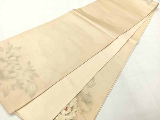 平和屋着物◎太鼓柄袋帯 刺繍 草花文 銀糸 正絹 逸品 AABG0086uk