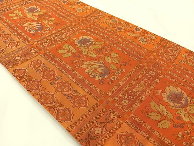 平和屋着物◎六通柄袋帯 紹巴織 草花文 正絹 逸品 AABG0089uk