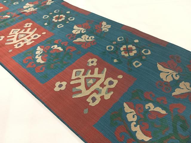 平和屋着物◎六通柄袋帯 更紗花文 正絹 逸品 AABG0090uk