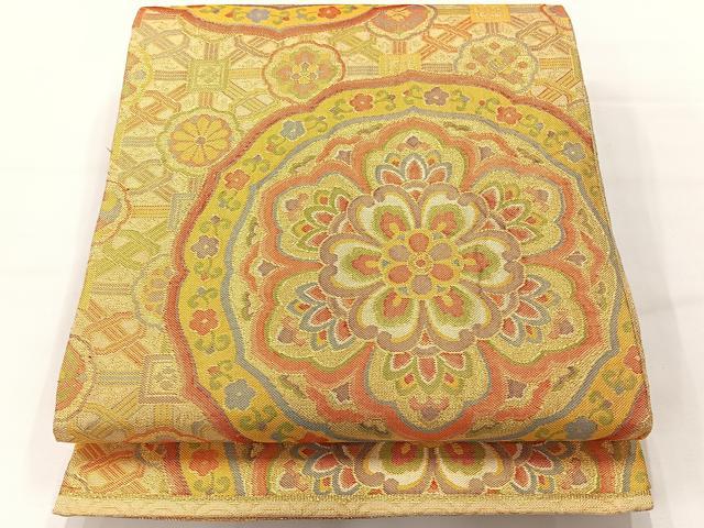 平和屋着物◎佐賀錦 六通柄袋帯 花丸文 金糸 正絹 逸品 AABG0095uk