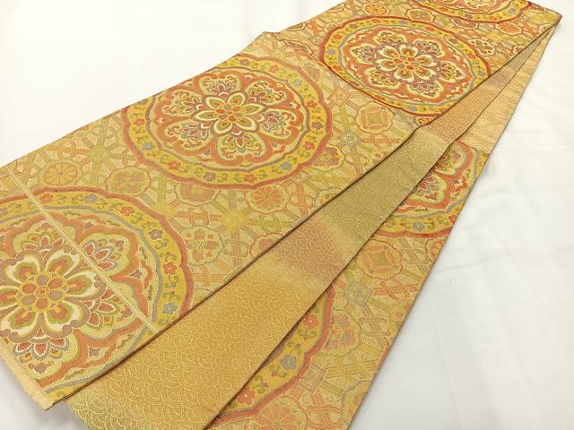 平和屋着物◎佐賀錦 六通柄袋帯 花丸文 金糸 正絹 逸品 AABG0095uk