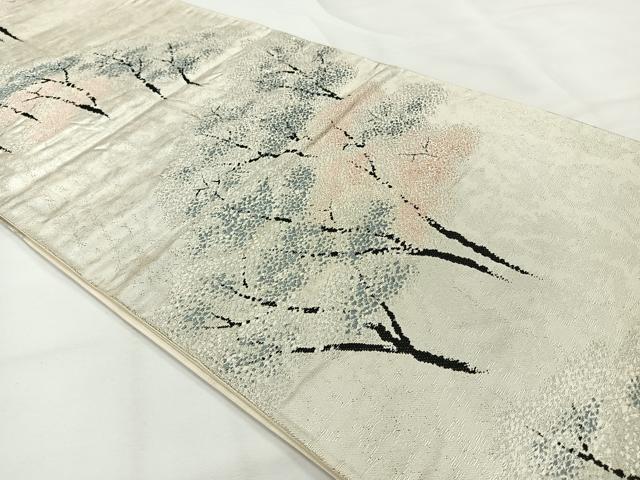 平和屋着物◎六通柄袋帯 樹林文 銀糸 正絹 逸品 AABG0119uk