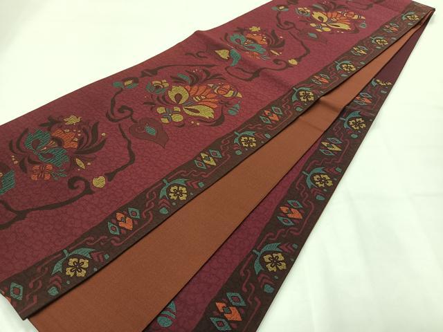 平和屋着物◎六通柄袋帯 更紗花文 正絹 逸品 AABG0122uk