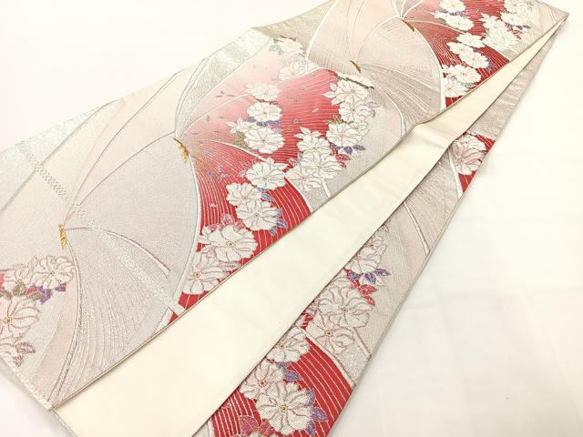 平和屋着物◎六通柄袋帯 唐織 花蝶文 金銀糸 正絹 逸品 AABG0140uk