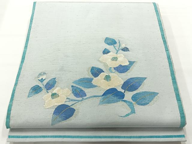 平和屋着物◎太鼓柄袋帯 紬地 草花文 金糸 正絹 逸品 AABG0152uk
