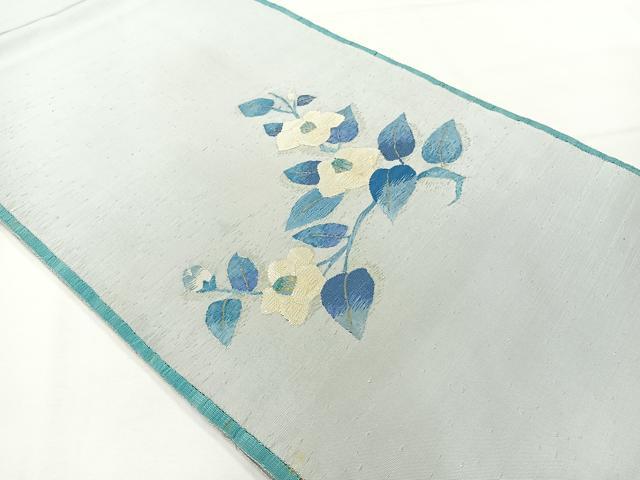 平和屋着物◎太鼓柄袋帯 紬地 草花文 金糸 正絹 逸品 AABG0152uk