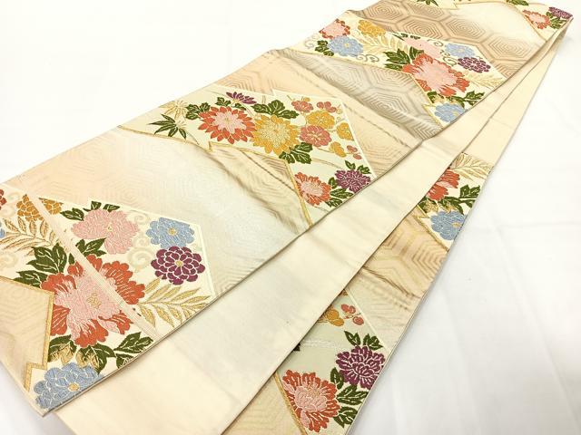 平和屋着物◎六通柄袋帯 唐織 松皮菱花文 金糸 正絹 逸品 AABG0175uk