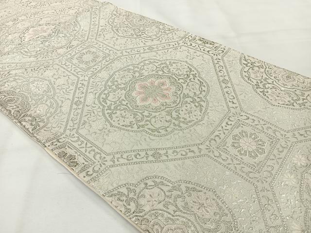 平和屋着物◎六通柄袋帯 唐織 蜀江花文 銀糸 正絹 逸品 AABG0188uk