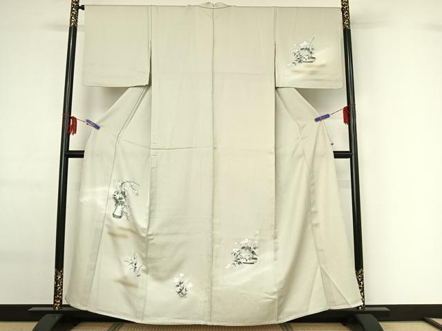 平和屋着物▽訪問着 単衣 飾花文 暈し染め 銀彩 正絹 逸品 AABG0203jh