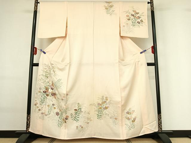平和屋着物▽訪問着 単衣 刺繍 草花文 正絹 逸品 AABG0210jh