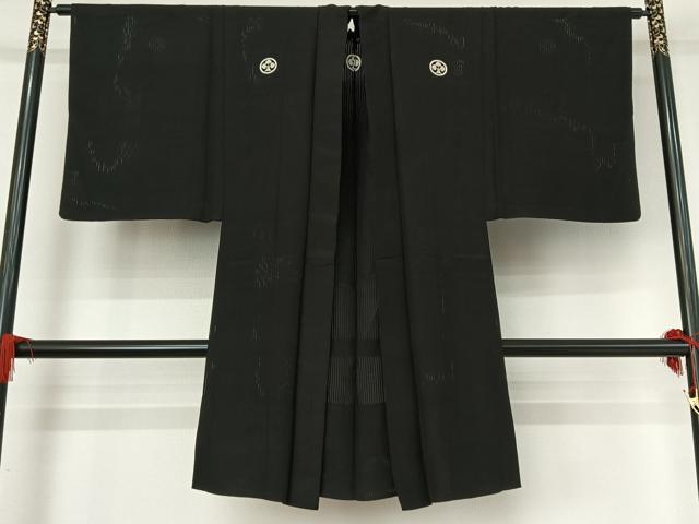 平和屋着物▽男性 羽織 黒紋付 スリーシーズン 春夏秋 塵除け 暗黒色 正絹 逸品 AABG0220jh