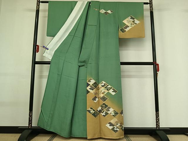 平和屋着物▽訪問着 単衣 吉祥花文 暈し染め 金彩 正絹 逸品 AABG0223jh