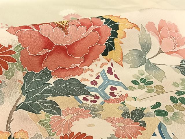 平和屋着物▽訪問着 単衣 中国三大刺繍 相良刺繍 飾花文 金銀彩 正絹 逸品 AABG0227jh