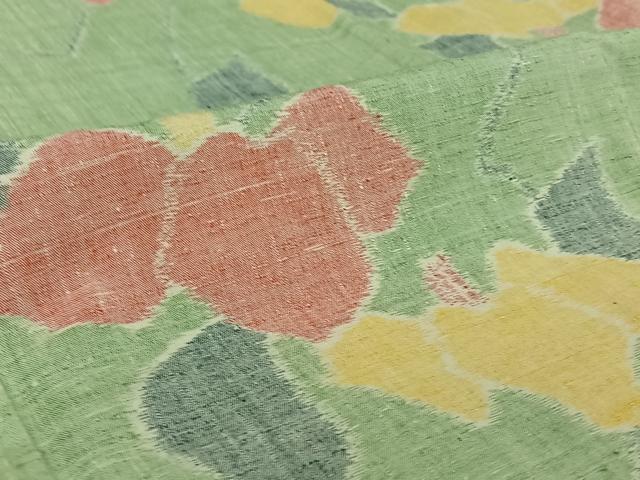 平和屋着物▽上質な紬 単衣 草花文 正絹 逸品 AABG0232jh