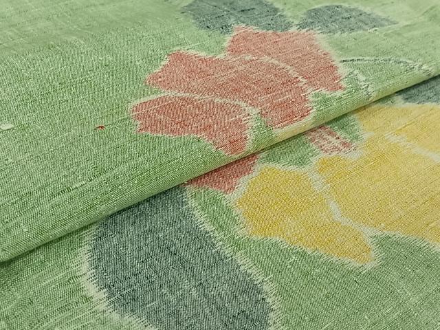 平和屋着物▽上質な紬 単衣 草花文 正絹 逸品 AABG0232jh