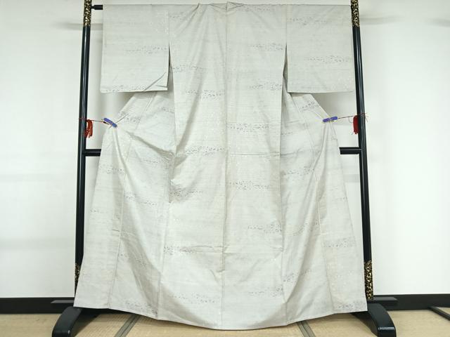 平和屋着物▽本場大島紬 白大島 単衣 9マルキ 草花文 正絹 逸品 AABG0240jh