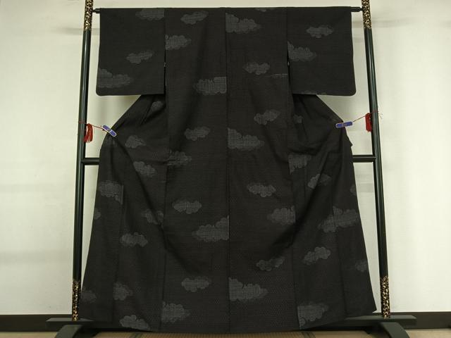 平和屋着物▽本場結城紬 重要無形文化財 単衣 100亀甲 雲取り文 正絹 逸品 AABG0243jh