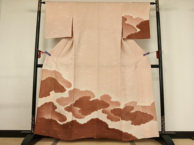 平和屋着物▽訪問着 単衣 雲取り文 暈し染め 正絹 逸品 AABG0245jh