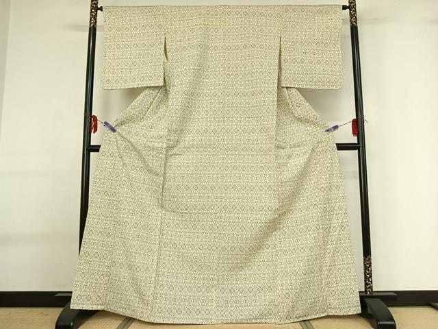 平和屋着物▽本塩沢 単衣 横段花文 正絹 逸品 AABG0247jh