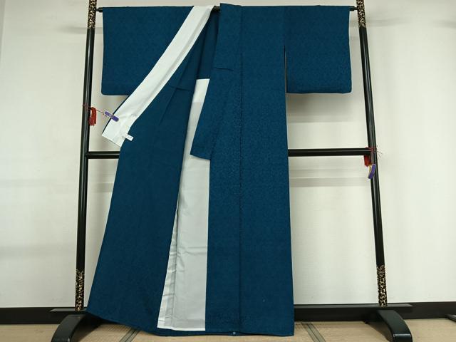 平和屋着物▽上質な色無地 単衣 草花地紋 納戸色 さが美扱い 正絹 逸品 AABG0248jh