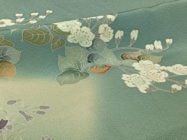 平和屋着物▽訪問着 単衣 友禅 作家物 枝花文 正絹 逸品 AABG0257jh