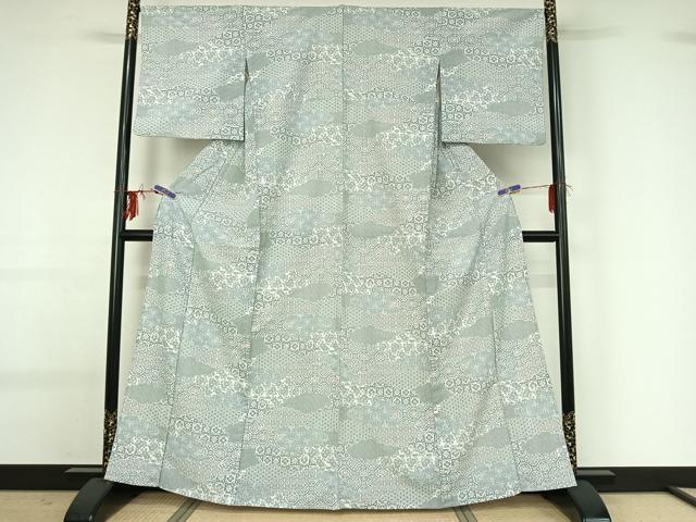 平和屋着物▽小紋 単衣 雲取り蜀江花文 洗える着物 AABG0262jh