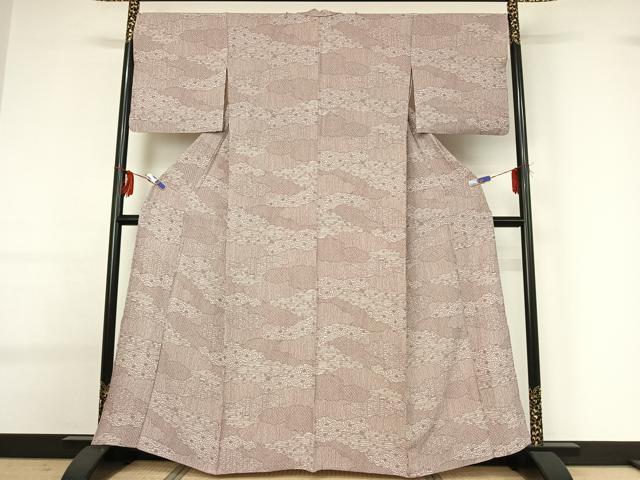 平和屋着物▽江戸小紋 単衣 雲取り花唐草文 正絹 逸品 AABG0263jh