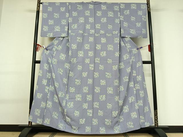 平和屋着物▽上質な小紋 単衣 色紙花文 正絹 逸品 AABG0264jh