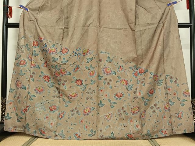 平和屋着物▽訪問着 単衣 刺子 草花文 正絹 逸品 AABG0266jh