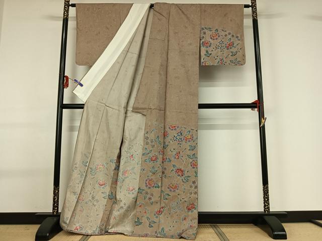 平和屋着物▽訪問着 単衣 刺子 草花文 正絹 逸品 AABG0266jh