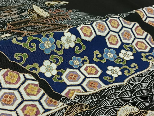 平和屋着物▽豪華黒留袖 単衣 刺繍 風景吉祥花文 金糸 金彩 正絹 逸品 AABG0271jh