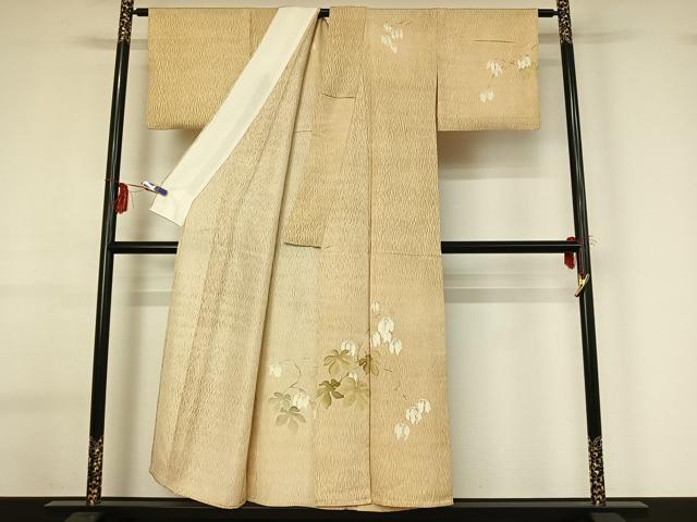 平和屋着物▽訪問着 単衣 刺繍 枝花文 正絹 逸品 AABG0272jh
