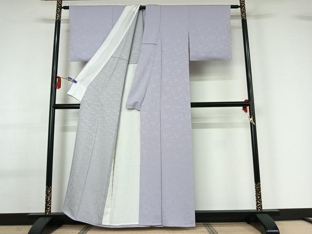平和屋着物▽上質な色無地 単衣 雪輪花地紋 藤色 正絹 逸品 AABG0274jh