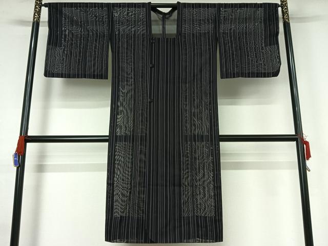 平和屋着物▽道中着 スリーシーズン 春夏秋 塵除け 縞 ロング丈 正絹 逸品 AABG0279jh