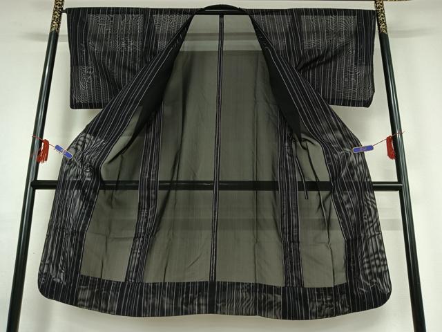 平和屋着物▽道中着 スリーシーズン 春夏秋 塵除け 縞 ロング丈 正絹 逸品 AABG0279jh