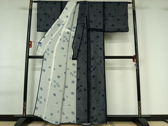 平和屋着物▽上質な小紋 無双 紗袷 紗×紗 舞葉文 三越扱い 正絹 逸品 AABG0280jh
