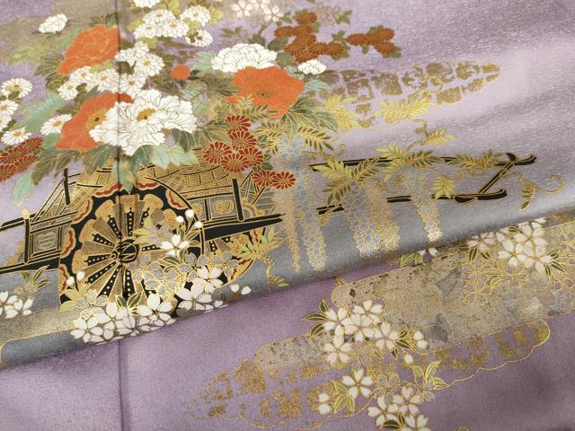 平和屋着物●訪問着 花車文 暈し染め 金彩 正絹 逸品 未使用 AABG0283cs