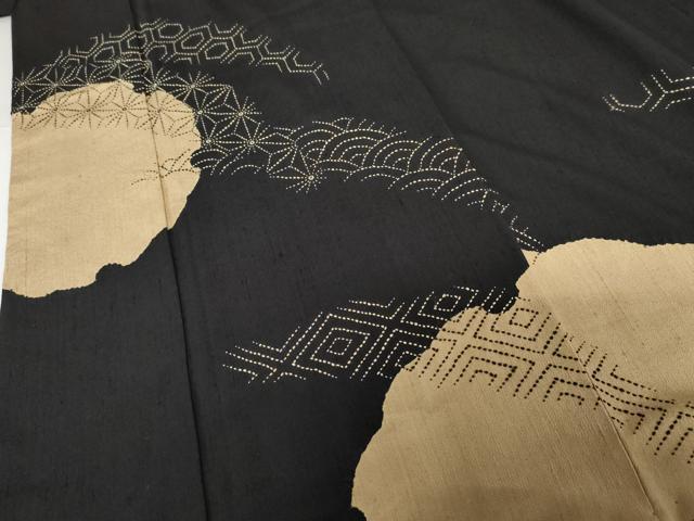平和屋着物●訪問着 作家物 紬地 刺し子 雪輪吉祥文 黒地 正絹 逸品 AABG0292cs