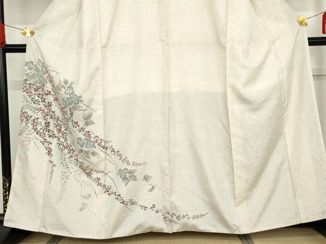 平和屋着物●訪問着 紬地 手描き 蔦の葉花文 正絹 逸品 AABG0294cs