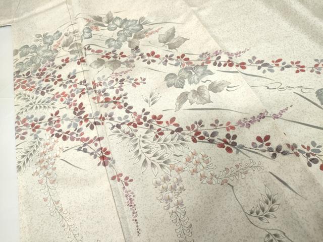 平和屋着物●訪問着 紬地 手描き 蔦の葉花文 正絹 逸品 AABG0294cs