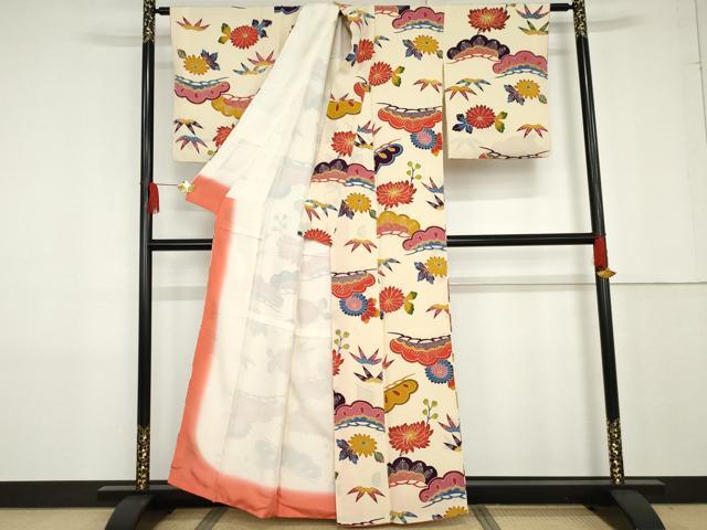 平和屋着物●上質な小紋 紅型 笠松花文 正絹 逸品 AABG0296cs