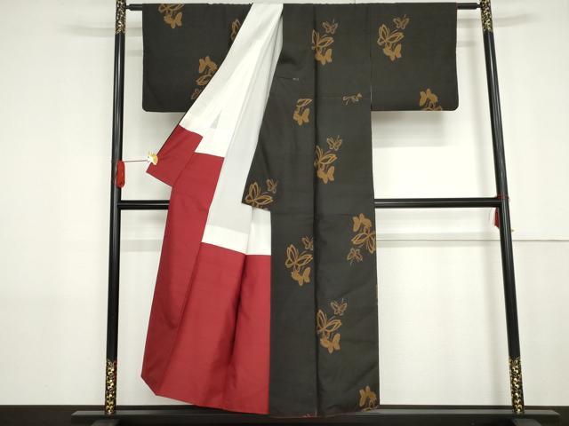 平和屋着物●伝統工芸士 島本瀬光 本場大島紬 地空き カタス9マルキ 舞蝶文 黒地 証紙付き 正絹 逸品 AABG0299cs