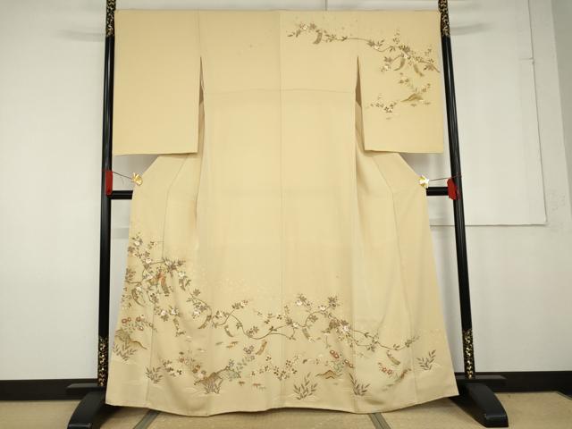 平和屋着物●訪問着 駒刺繍 短冊枝花文 金彩 正絹 逸品 AABG0300cs